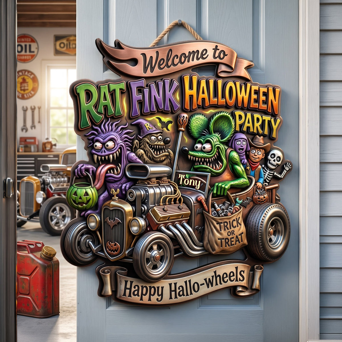 Hot Rod Garage Halloween Party Sign - Personalized Halloween Decor For Hot Rod Lovers 07qhlu070826