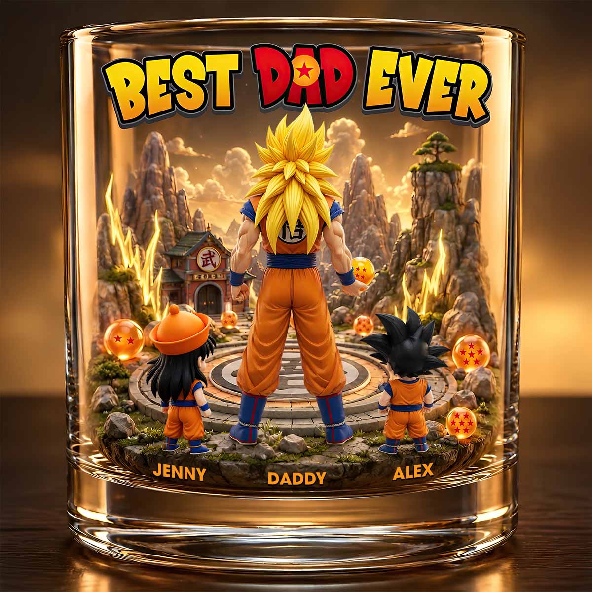 Best Power Dad Ever Round Glass Personalized Gifts For Dad 02TYDT140526-Homacus