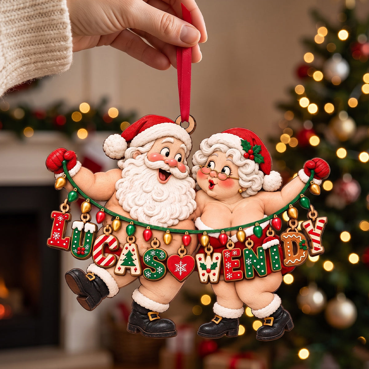 Name Art Fun Santa Couple Ornament - Personalized Christmas Gifts For Couples 02qhtn151026-Homacus