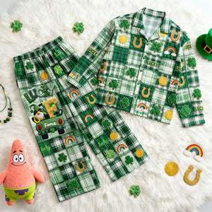 St. Patrick’s Lucky Clover Button Up Pajamas - Personalized Gift For St. Patrick’s Day 01PALU210126-Homacus