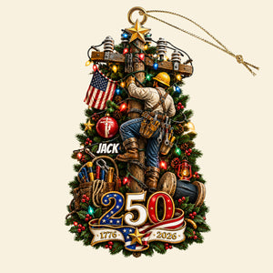 Proud American, Proud Lineman - America 250 Acrylic Ornament - Personalized Christmas Gift For Lineman 04nadt240826