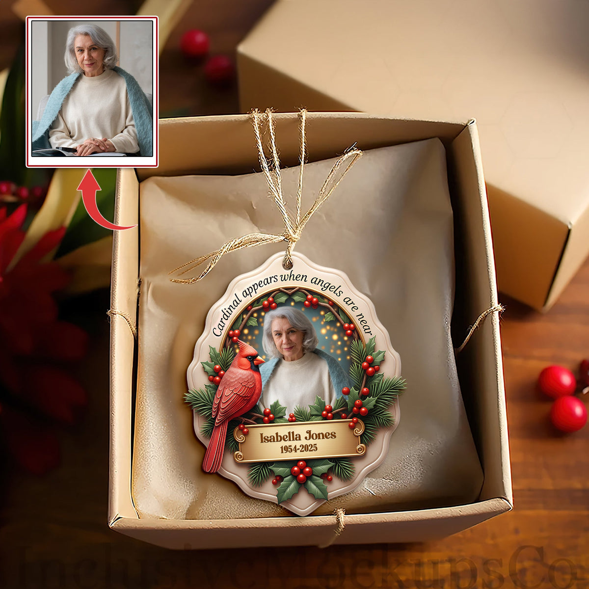 In Loving Memory Cardinal Ornament - Personalized Custom Photo Gift For Heaven 09HULU121125-Homacus