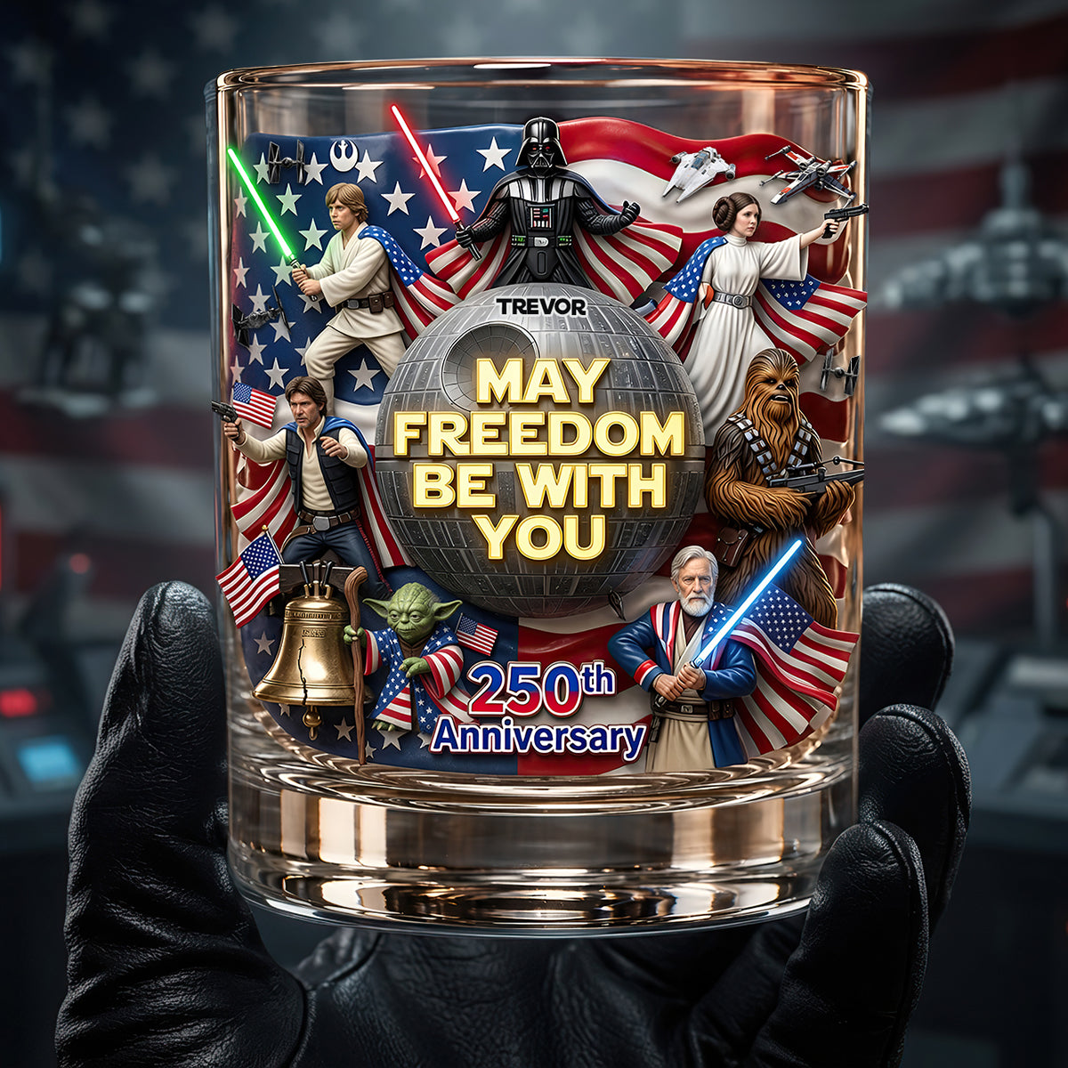 Freedom Across The Stars Round Glass - Personalized 250th Anniversary Gift 03TYDT020626