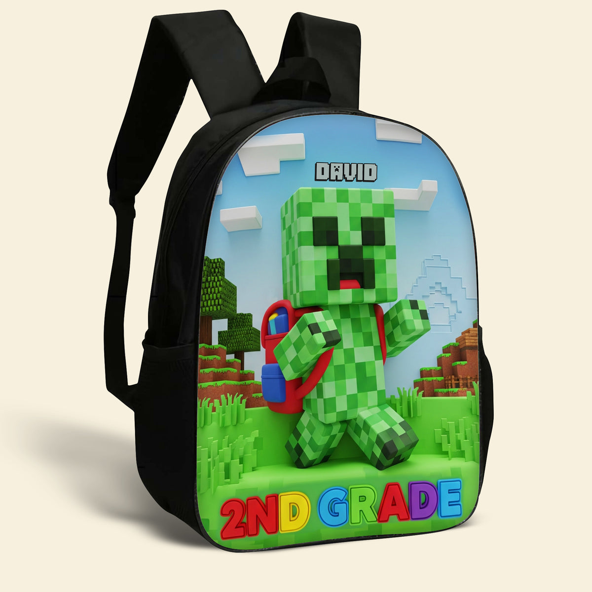 Green Pixel Hero School Bag - Personalized Gifts For Kids 03natn040825-Homacus
