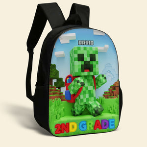 Green Pixel Hero School Bag - Personalized Gifts For Kids 03natn040825-Homacus