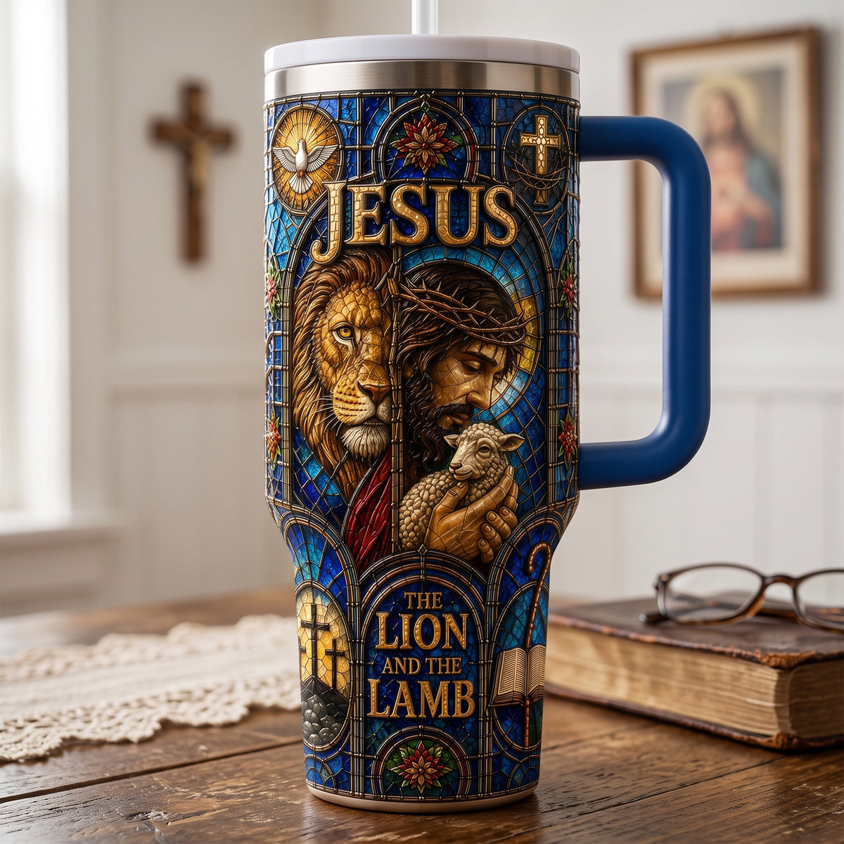 Jesus The Lion And The Lamp 40oz Tumbler With Handle - Personalized Gifts For Christians 03palu290626-Homacus