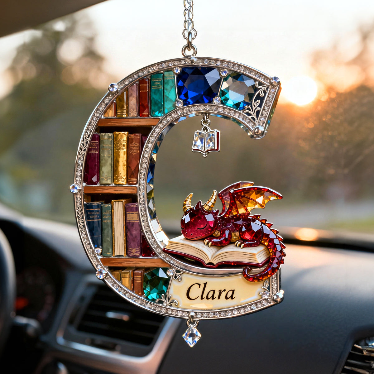 Fantasy Book Dragon Car Hanging Ornament, Personalized Gifts For Book Lovers 01qhtn130126-Homacus