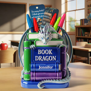 Book Dragon Wooden Pen Holder – Personalized Gifts for Book Lovers 02naqn010825-Homacus