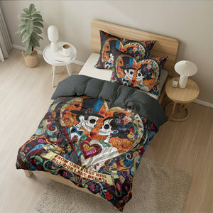 Personalized Gift For Couple Quilt Bedding Set Special Line Skull Couple 03KAMH150125-Homacus