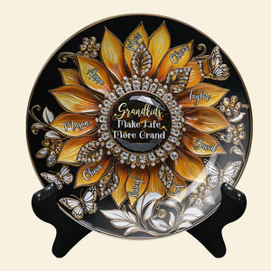 Personalized Gifts For Grandma Sunflower Round Plate, Grandkids Make Life More Grand 01TGMH140325-Homacus
