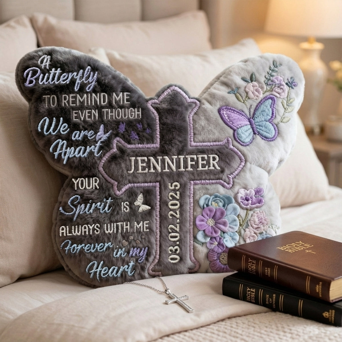 Heaven Butterfly Shaped Pillow, Personalized Keepsake To Remember Loved One 03qhlu191225-Homacus