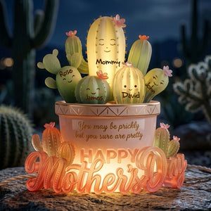 Cactus Mom And Kids Light Box - Personalized Gifts For Mother's Day Acrylic Light Box 05PALU130426-Homacus
