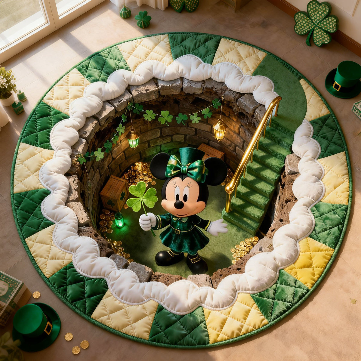 Lucky Clover Round Mat- Personalized Patrick's Day Gifts 02PGLU050226-Homacus