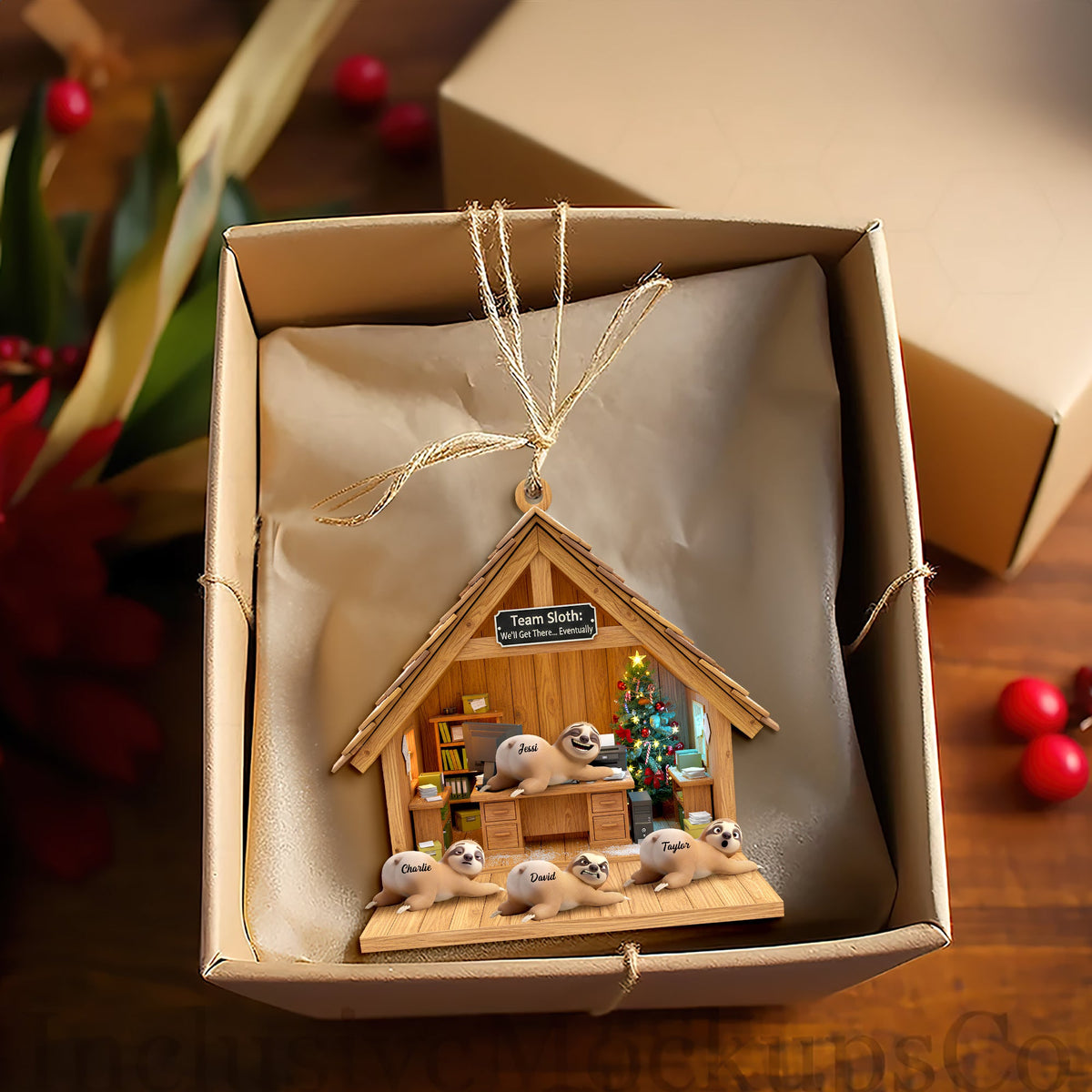 Happy Workplace Sloth Ornament - Personalized Gifts For Coworkers 05OHLU141125-Homacus