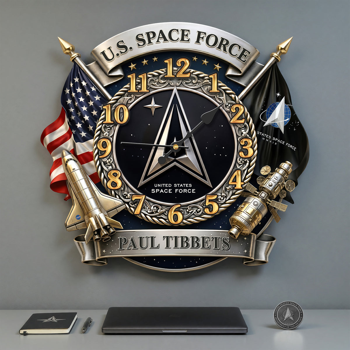 Space Military Hanging Clock - Personalized Gifts For Veteran Acrylic Hanging Wall Clock 02HUQN040626