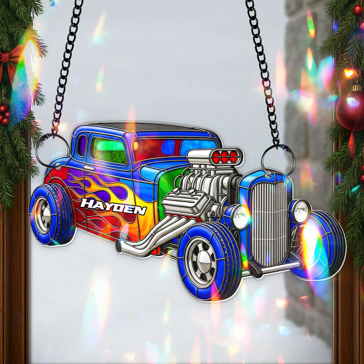 Vibrant Muscle Car Suncatcher - Personalized Christmas Gifts For Hot Rod Lovers 05OHLU060825-Homacus
