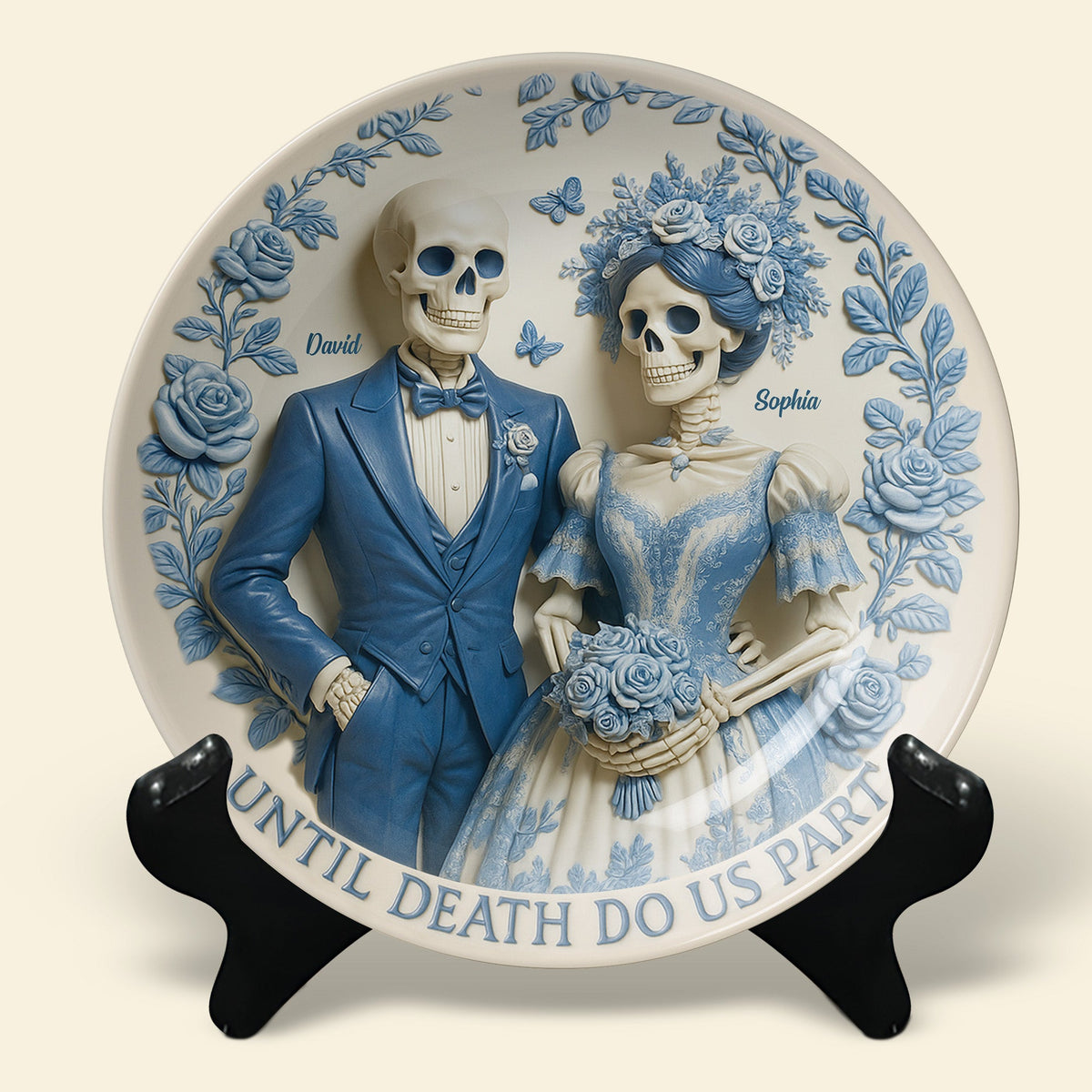 Skull Couple Ceramic Round Plate - Personalized Gift For Couple 04OHTN190625-Homacus