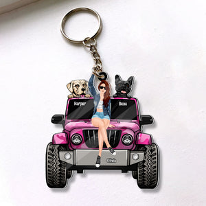 Personalized Gifts For Dog Lovers Keychain Travelling Girl With Her Dogs-Homacus
