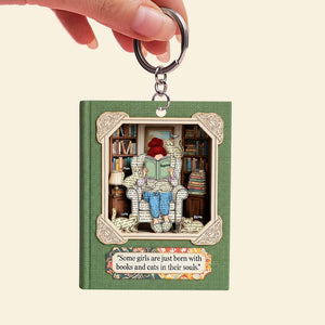Book and Cat Girl Keychain - Personalized Gifts For Reading Girl 01qhtn030625-Homacus
