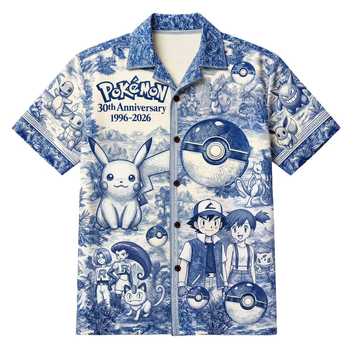 Lovely Characters Celebrate 30th Anniversary Toile De Jouy Hawaiian Shirt - Personalized Gifts 01huqn180626