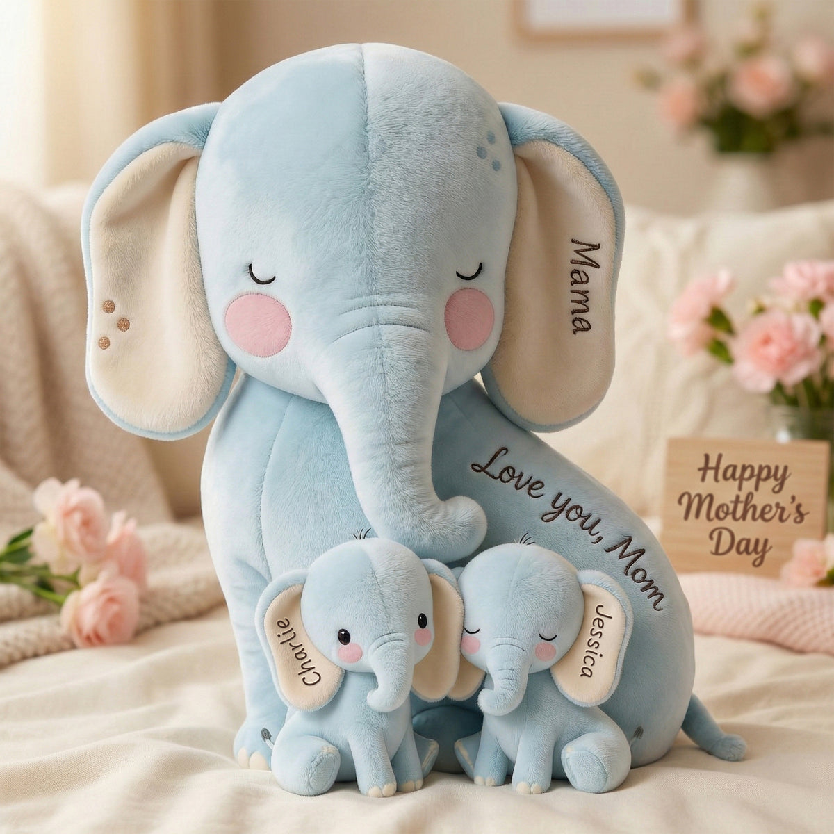 Snuggle Elephant Mom Custom Shape Pillow - Personalized Gifts For Mom 04qhlu240226-Homacus