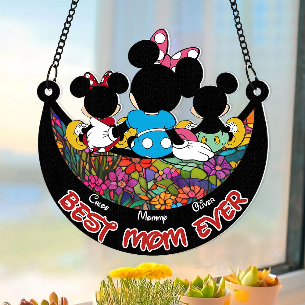 Personalized Gifts For Mom Window Hanging Suncatcher Ornament Mother's Day Mouse Mom And Kids 01ACDT240325-Homacus