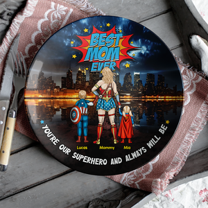 Personalized Gift For Mom Ceramic Round Plate Mother's Day Super Mom 02ACHU040425PA-Homacus