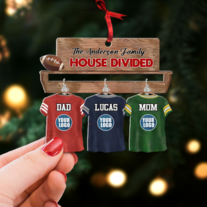 Football Family Ornaments - House Divided & Jersey Shirt With Custom Team Logo Gifts For Football Lovers-Homacus