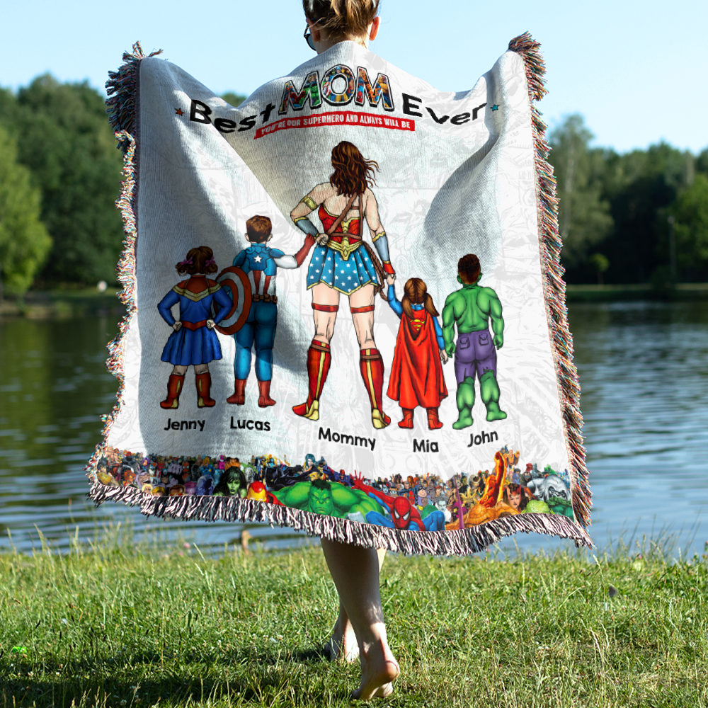 Personalized Gifts For Mom Woven Blanket Mother's Day Best Super Mom Ever-Homacus