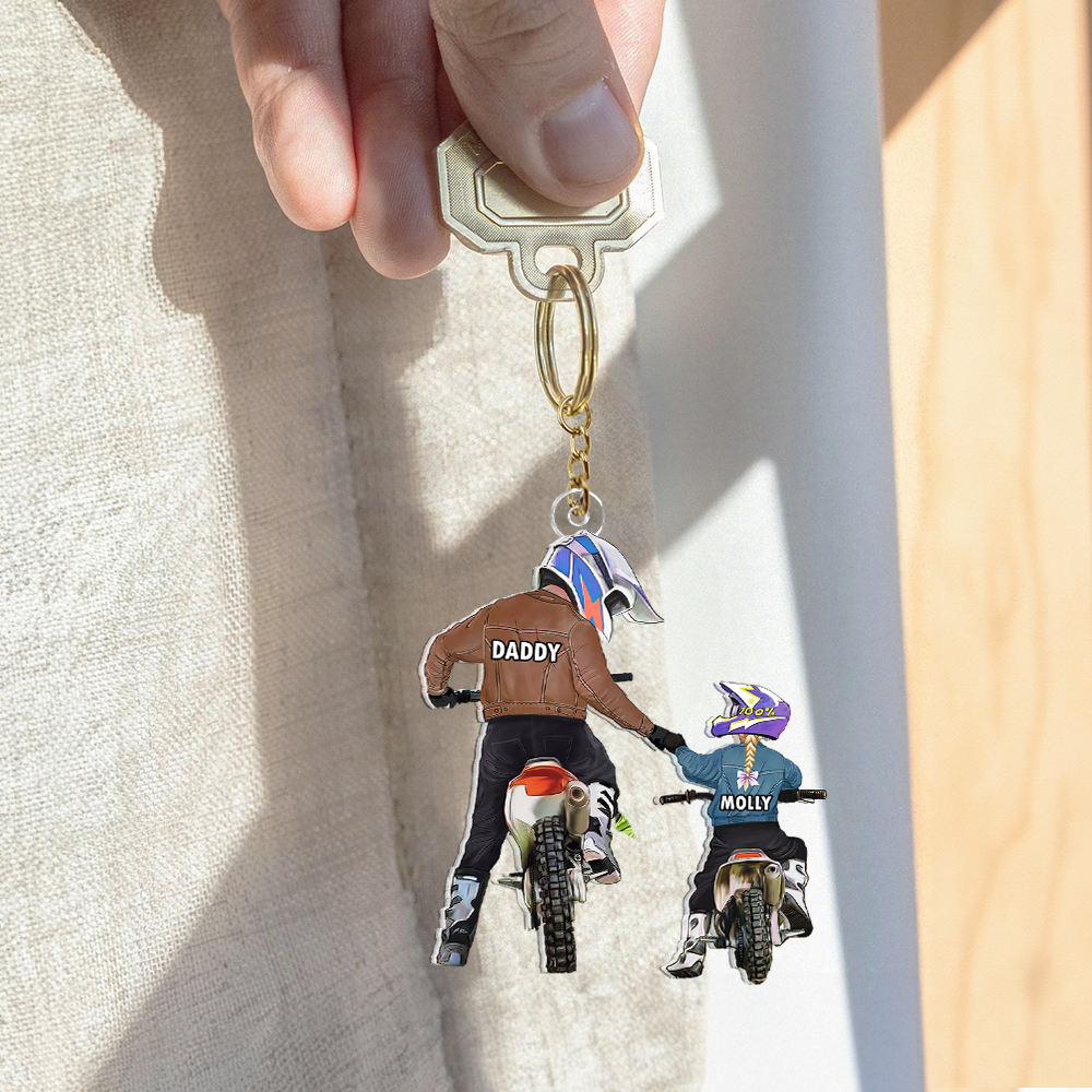 Personalized Gifts For Dad Keychain Motocross Dad And Kid 02QHHU220125TM-Homacus