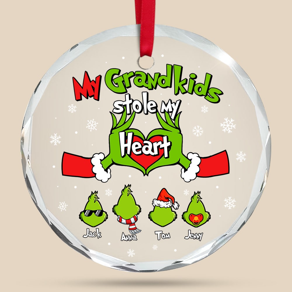 Grandparent Ornament - Hand Heart & Green Monster Kids - Personalized Gifts For Grandma, Grandpa-Homacus