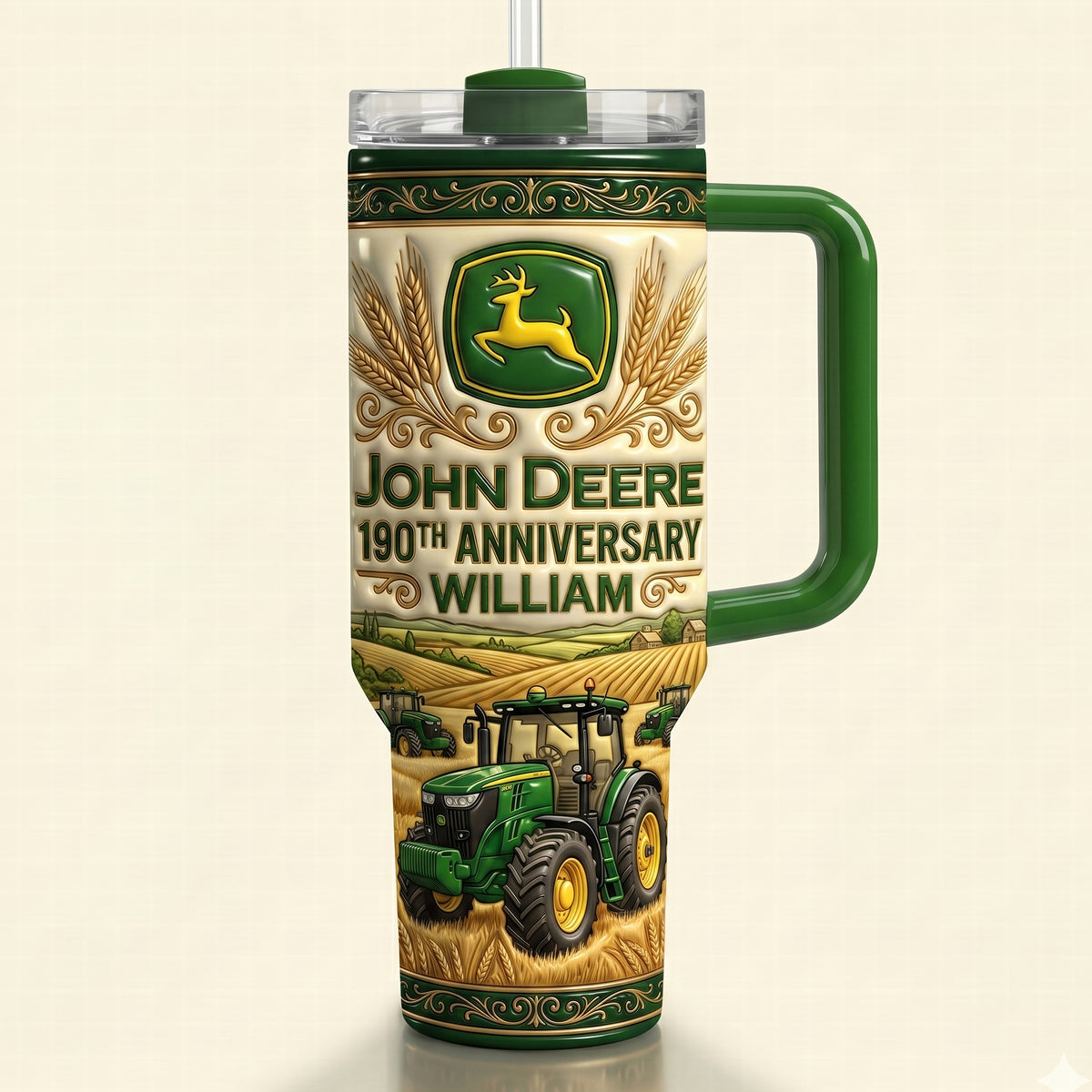 Green Farm Tractor Tumbler With Handle - Personalized Gifts For Tractor Lovers 04naqn250626-Homacus