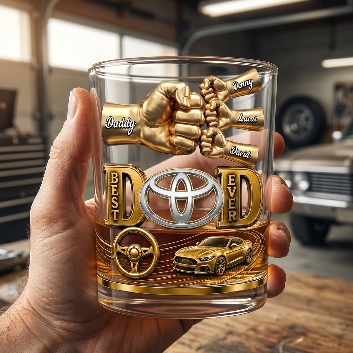 Muscle Car Dad Round Glass - Personalized Gift For Dads 03NATN220526-Homacus