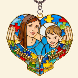 Custom Photo Loving Autism Mom Keychain, Personalized Gifts For Autism Mom 02QHTN010426-Homacus