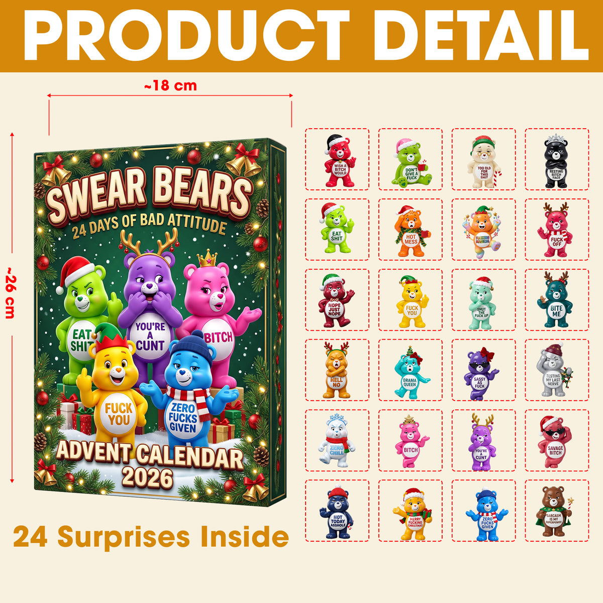 Colorful Naughty Bears Advent Calendar Blind Box - Personalized Christmas Gifts 04natn291026-Homacus