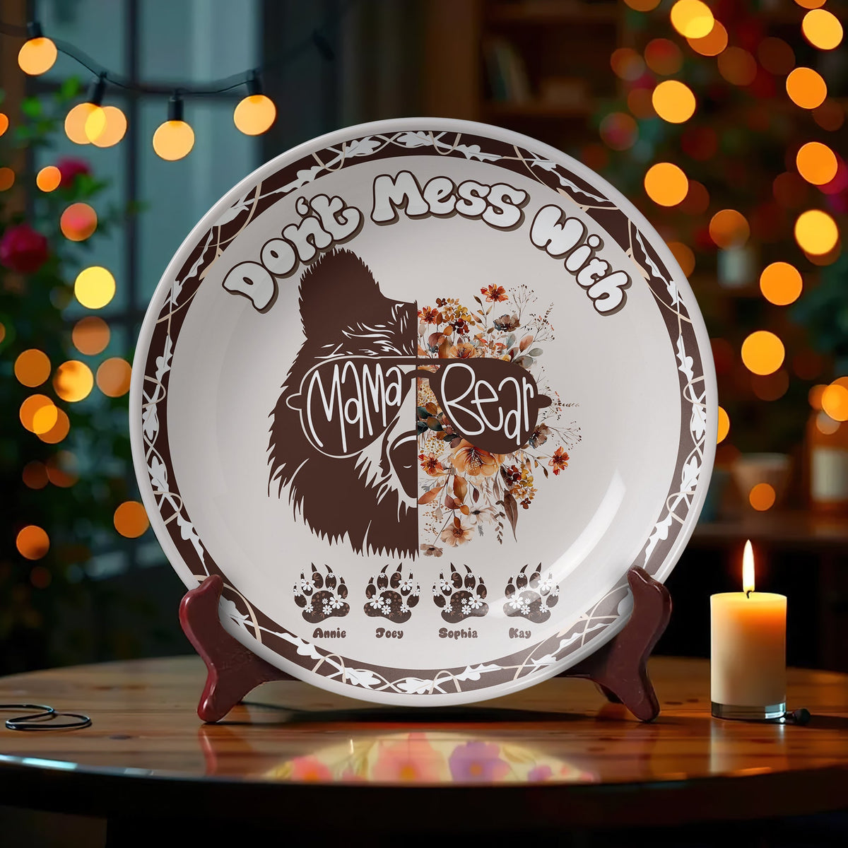 Mama Bear Ceramic Round Plate - Personalized Gift For Mom 02XQLU250325-Homacus