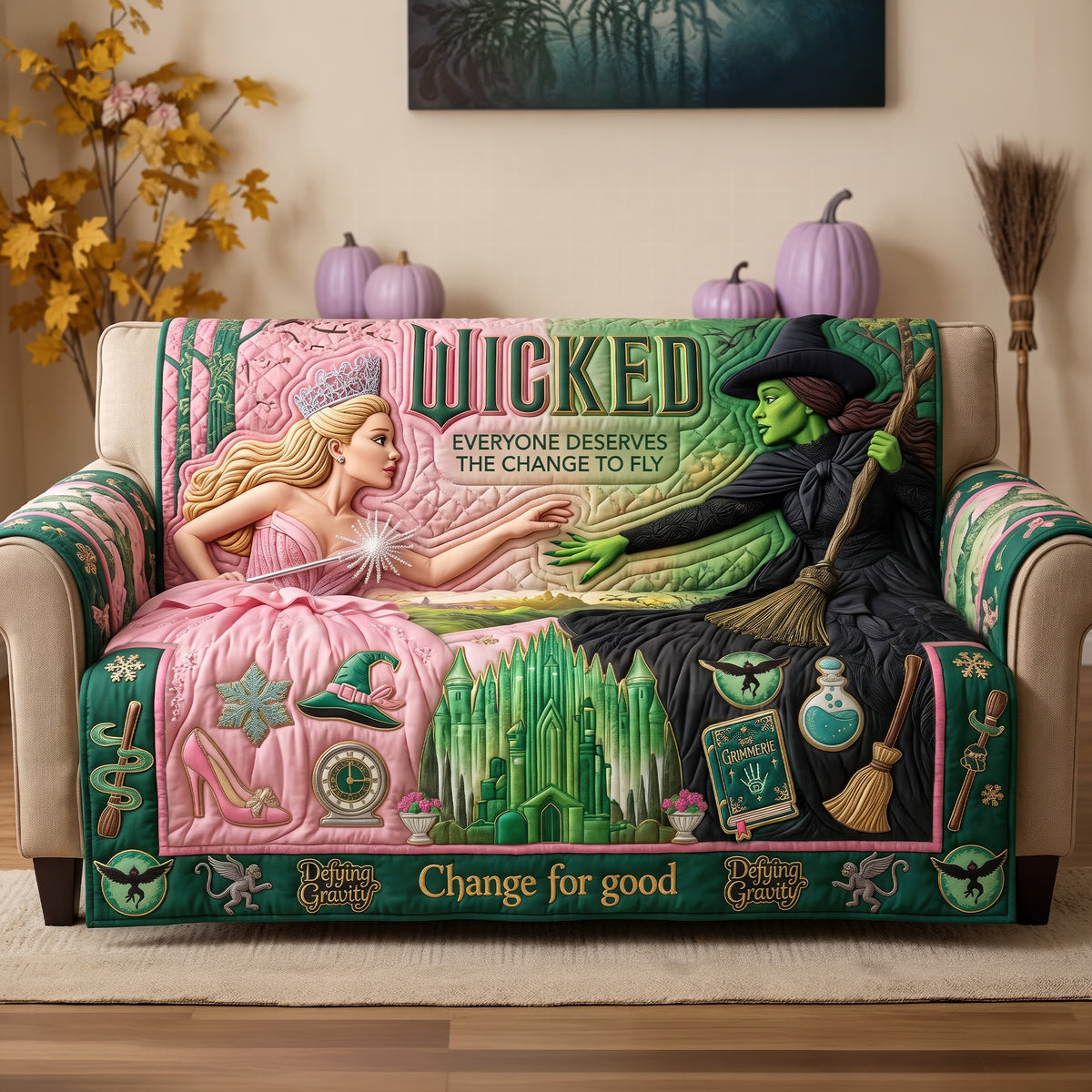 Pink & Green Quilted Sofa Cover - Personalized Gifts For Witch Lovers 01qhqn150826-Homacus