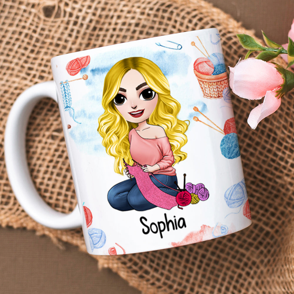 Personalized Gifts For Knitter Coffee Mug 04hudc290724hh Beautiful Girl Knitting At Home-Homacus