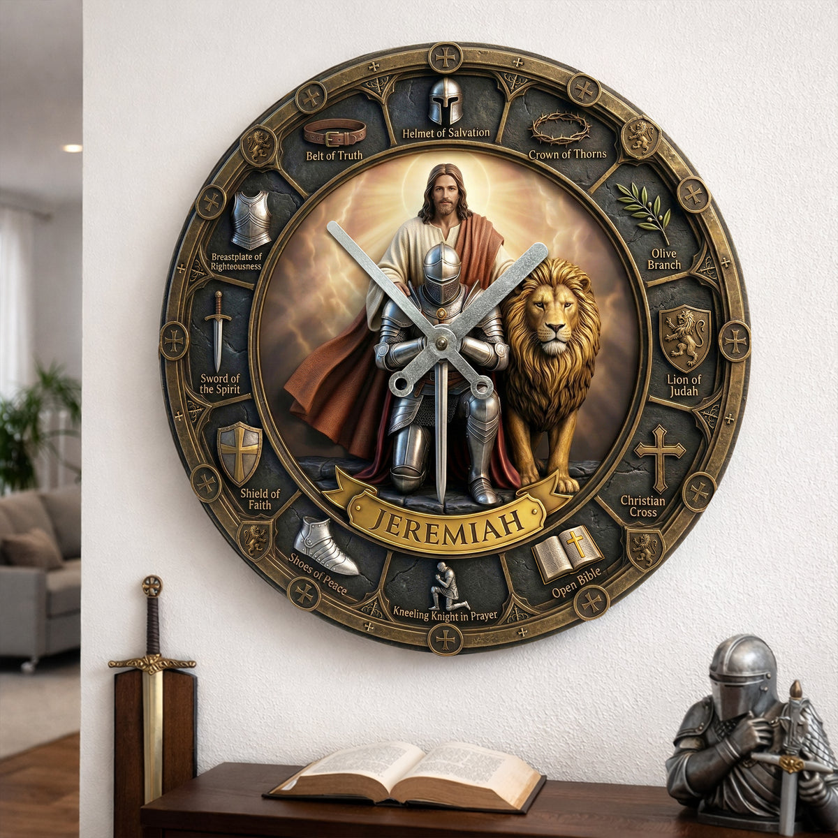 Kneeling Knight Acrylic Hanging Wall Clock - Personalized Gifts For Christian 01hulu060326-Homacus