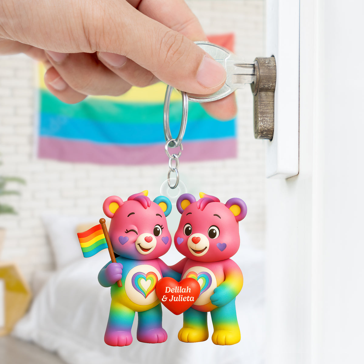 Rainbow Couple Keychain Personalized Gifts For LGBTQ+ Pride 01HUDT150525-Homacus