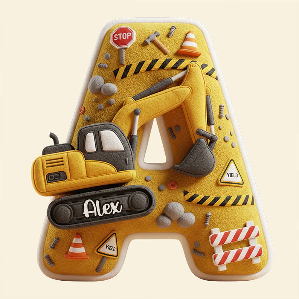 Excavator Alphabet Pillow - Personalized Gifts For Construction Lovers 02PGDT051225-Homacus