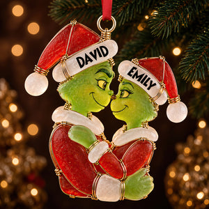 Christmas Couple Sea Glass Effect Ornament, Personalized Gifts For Couple 06QHDT131026-Homacus