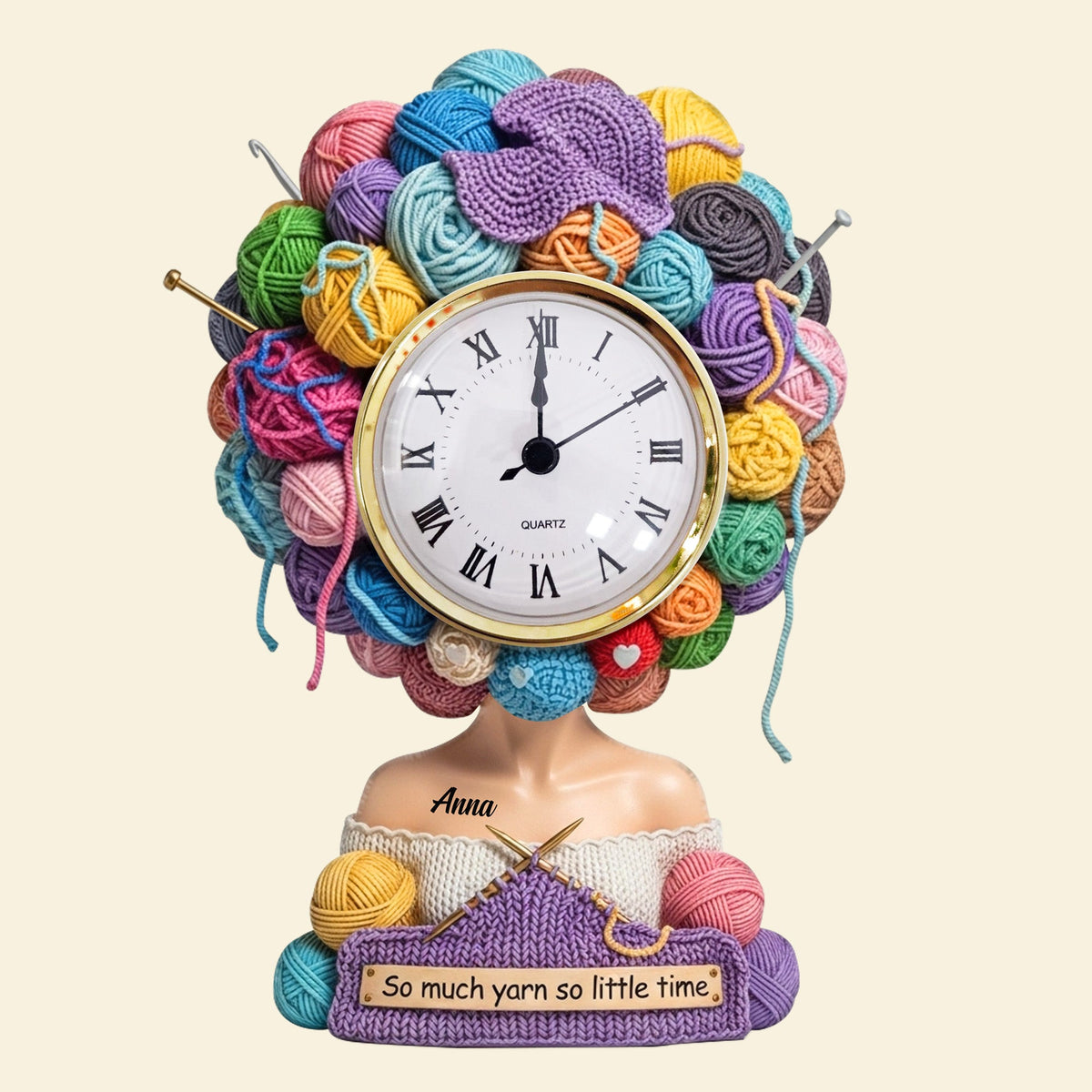 Yarn Head Girl Desk Clock - Personalized Christmas Gifts For Knitter & Crocheter 04QHTN030625-Homacus