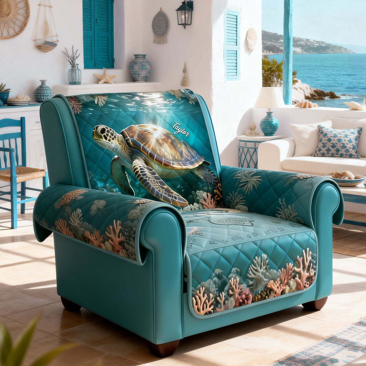 Sea Turtle Quilted Sofa Cover - Personalized Gifts 05KILU050226-Homacus