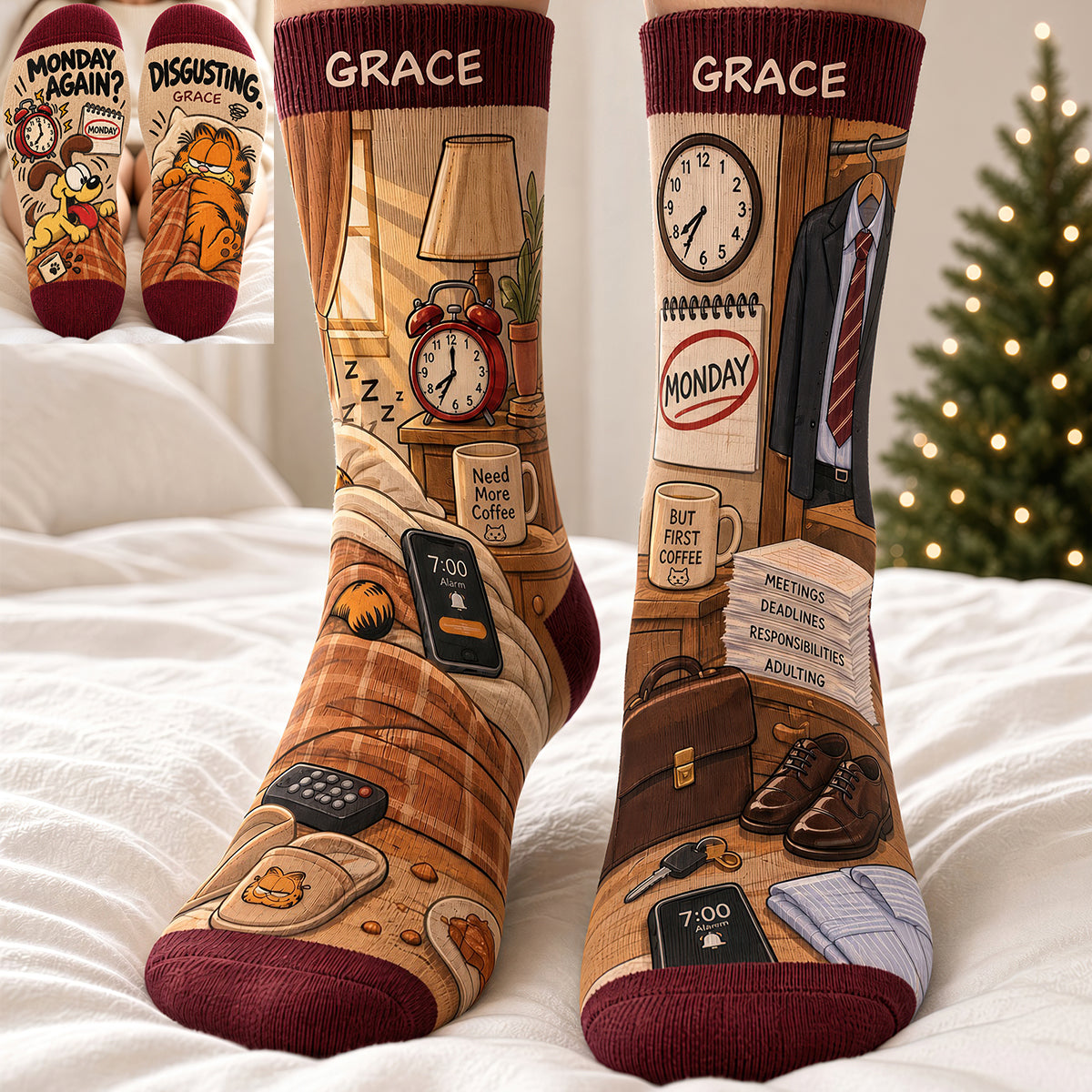 Monday Morning Routine Of A Lazy Orange Tabby Socks - Personalized Gifts 07hadt170926