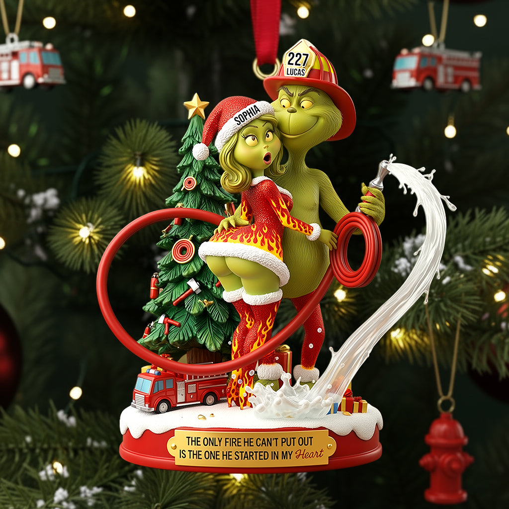 Funny Firefighter Green Monster Personalized Gifts For Couple Christmas Ornament 02tgtn011025-Homacus