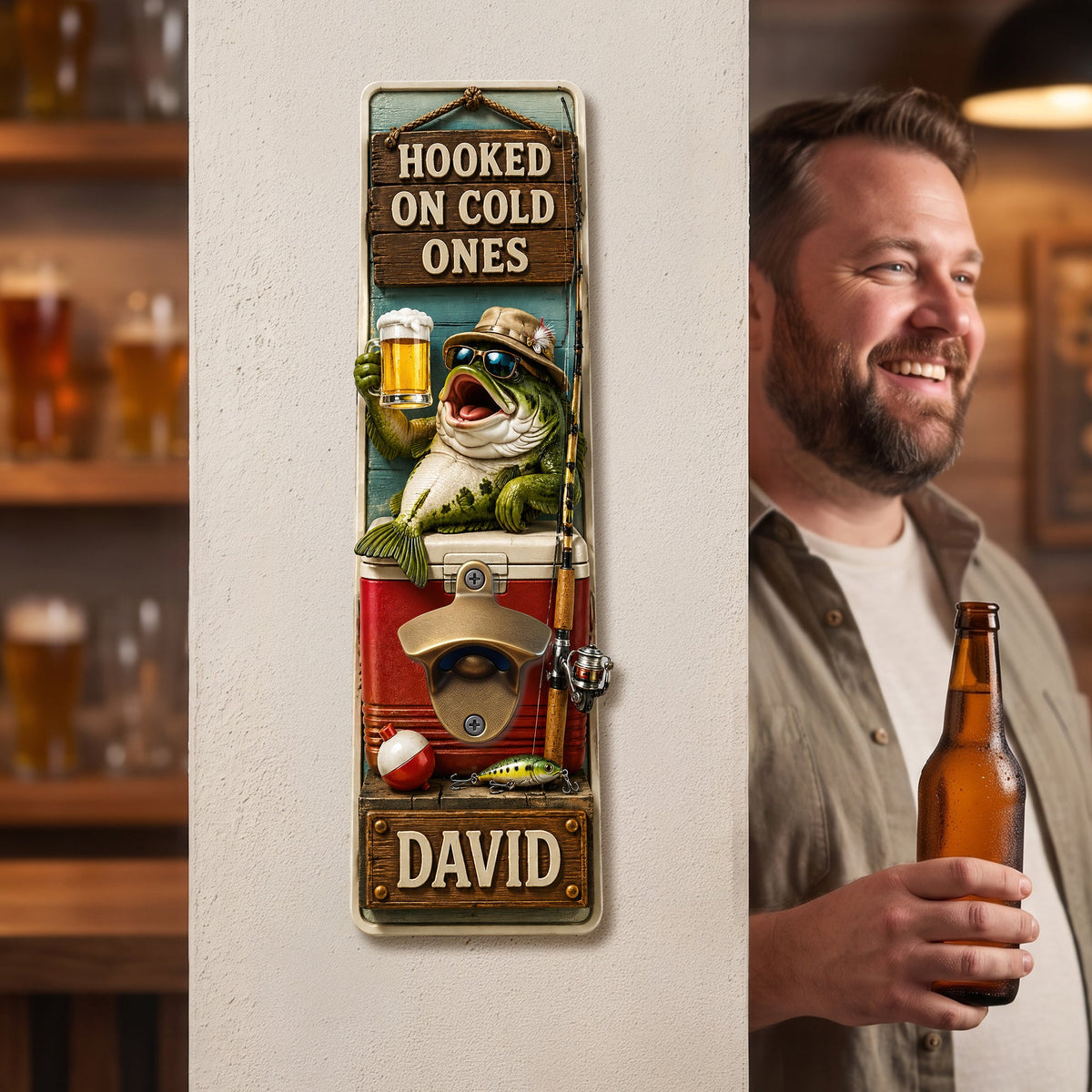 Hooked On Cold Ones Wall Hanging Bottle Opener - Personalized Gift For Fishing Lovers 01haqn220726