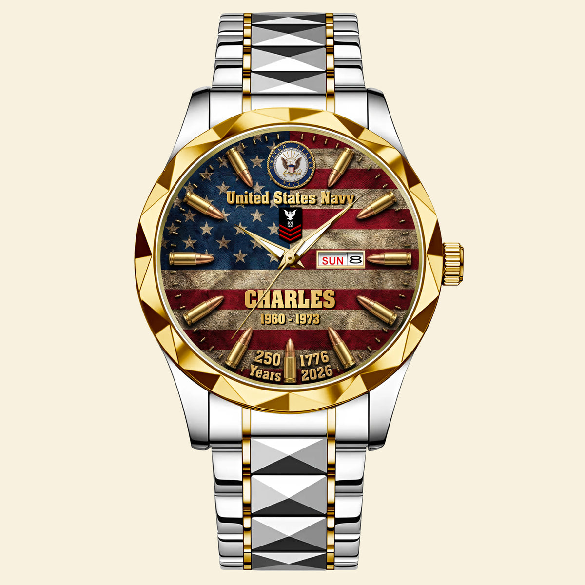 Patriotic Legacy Stainless Steel Men's Watch Personalized Gifts for Veterans 03HUQN150626