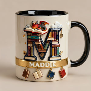 Vintage Book Dragon Alphabet Initial Letter Accent Mug, Personalized Gifts For Book Lovers 02qhdt231225-Homacus