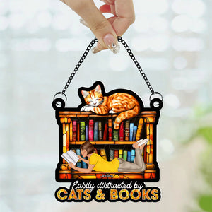 Personalized Gifts For Book Lovers Suncatcher Ornament 02xqqn030125tm Easily Distracted By Cats And Books-Homacus